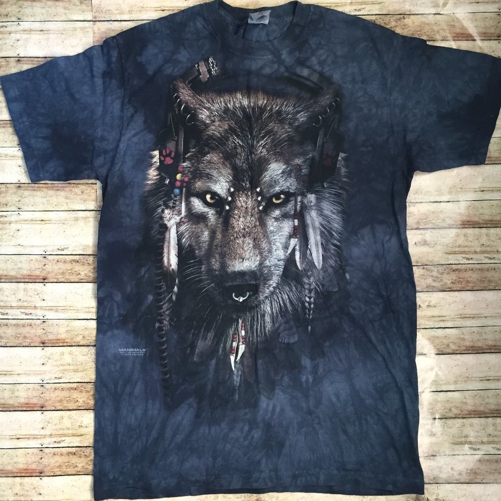 The Mountain Manimals David Penfound Wolf Blue Tie Dye Graphic T-Shirt Medium